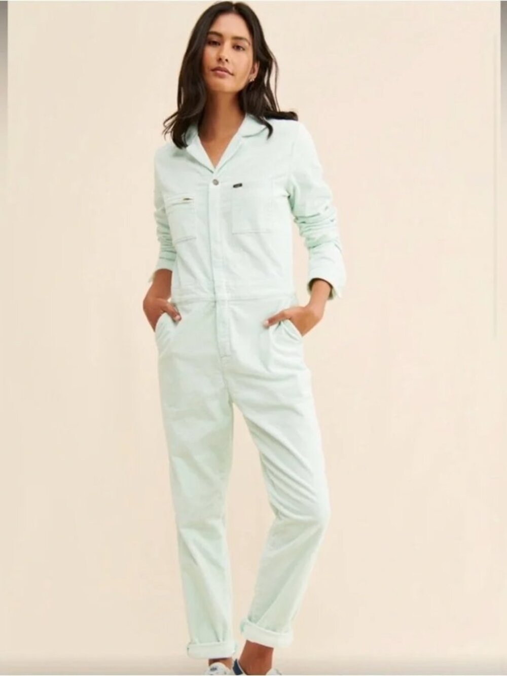 Lee Union-Alls Sea Glass Velvety Corduroy Jumpsuit Pants Zip Front S